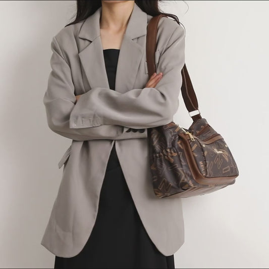 Ladies Middle-Aged Bag Large Capacity printed Work Clothing Soft Leather Multi-Pocket Cross-Body Bag Retro Shoulder Bag