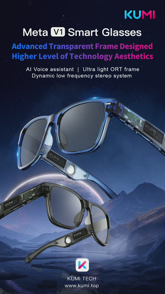 KUMI Meta V1 Smart Glasses Polarized Sunglasses Bluetooth glasses IPX4 Waterproof Open Ear Headphones AI Voice Assistant