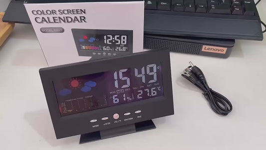 Voice Control Backlight Digital Weather Clock Date Week Temperature Humidity Weather Forecast 12/24H Electronic Clock