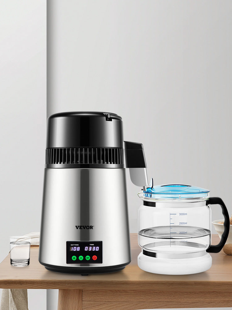 SucceBuy 4L Water Distiller Purifier Filter 1 L/H Distilling Speed Dispenser Drinking Bottle Softener Touch Screen Home Use